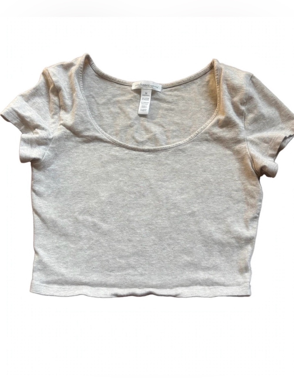 Ambiance Apparel Beige Oatmeal Scoop Neck Short Sleeve Crop Top Size M
